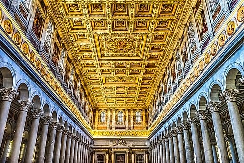 Long columns, Papal Basilica of Saint Paul, Rome, Italy.. Art Print